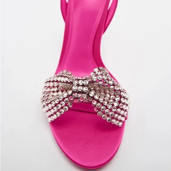 Zara Fuchsia Pink Embellished Bow High Heel Sandals - BLOGGER FAVORITE