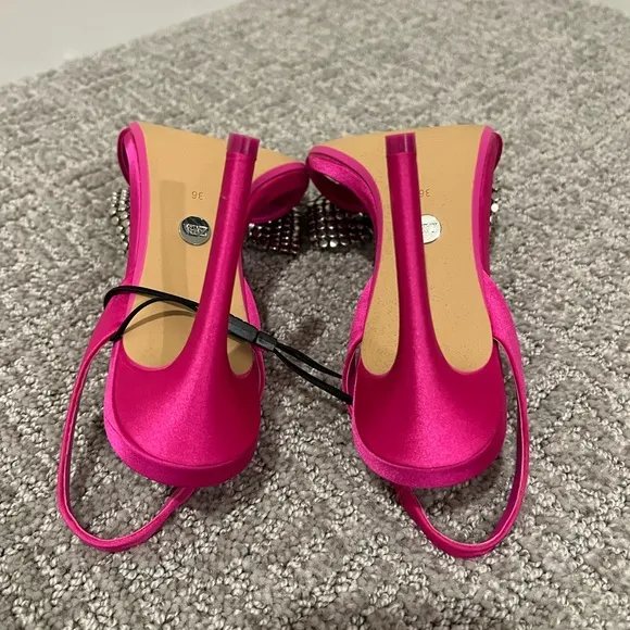 Zara Fuchsia Pink Embellished Bow High Heel Sandals - BLOGGER FAVORITE