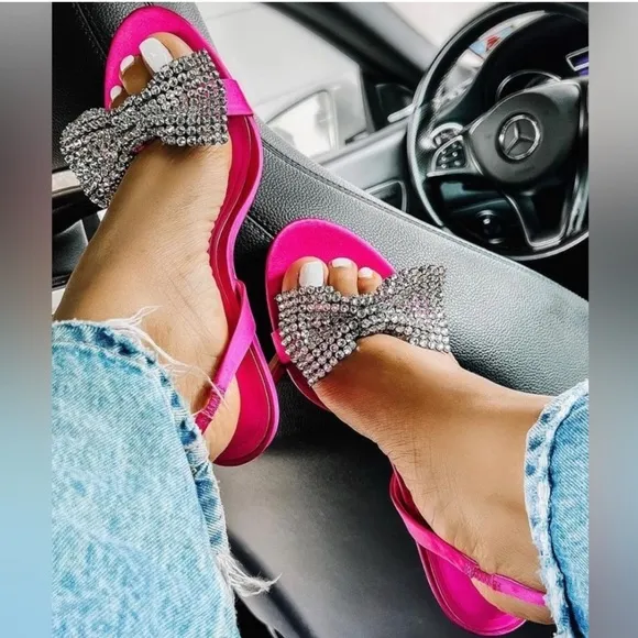 Zara Fuchsia Pink Embellished Bow High Heel Sandals - BLOGGER FAVORITE