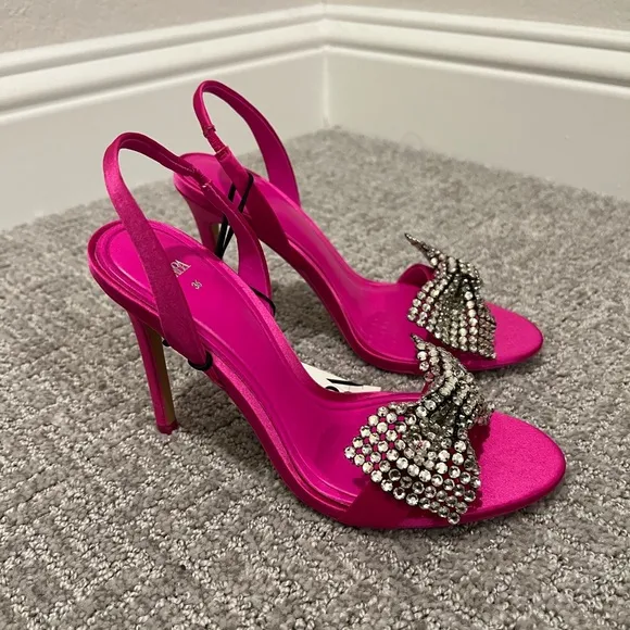 Zara Fuchsia Pink Embellished Bow High Heel Sandals - BLOGGER FAVORITE