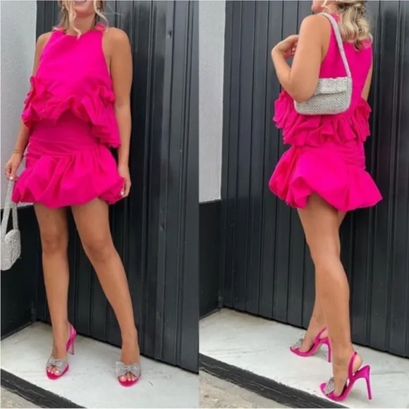Zara Fuchsia Pink Embellished Bow High Heel Sandals - BLOGGER FAVORITE