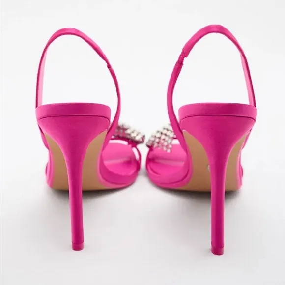 Zara Fuchsia Pink Embellished Bow High Heel Sandals - BLOGGER FAVORITE