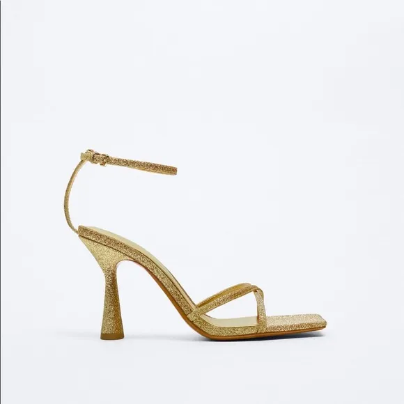 Zara Gold Strappy Glitter Heeled Sandals