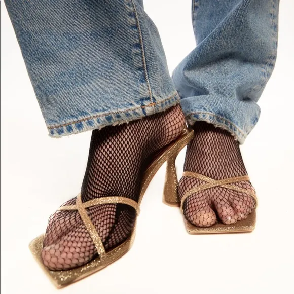 Zara Gold Strappy Glitter Heeled Sandals