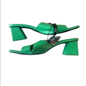 ZARA Green Block Wide Heeled Sandals NWT