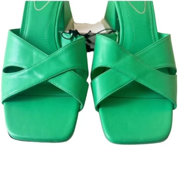 ZARA Green Block Wide Heeled Sandals NWT