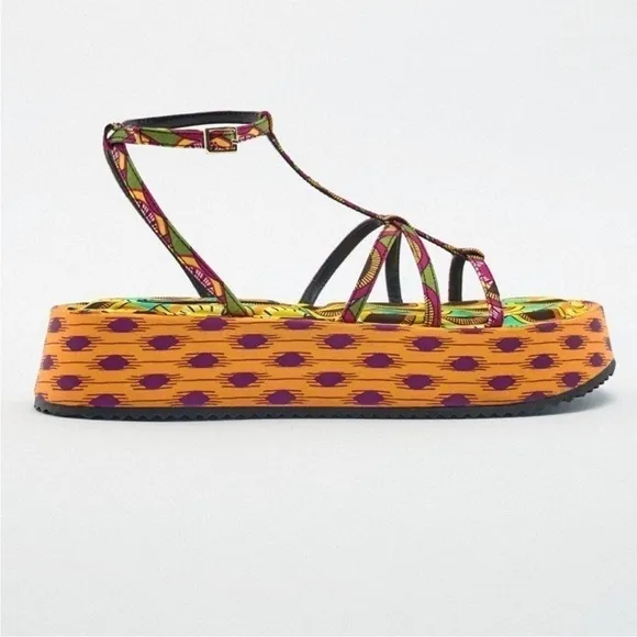 Zara NWT multicolor printed sandals