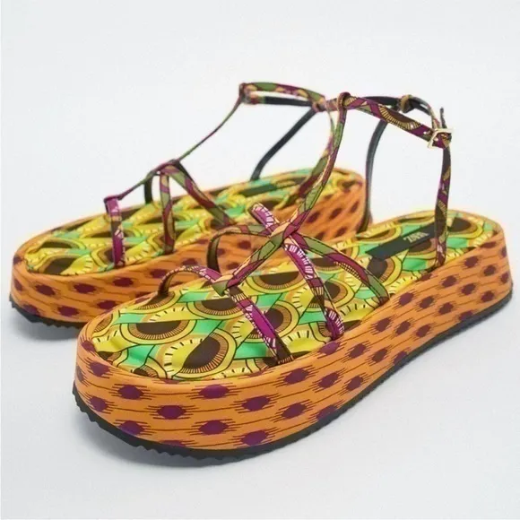 Zara NWT multicolor printed sandals