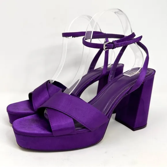 Zara Purple Satin Chunky Heel Platform Sandals