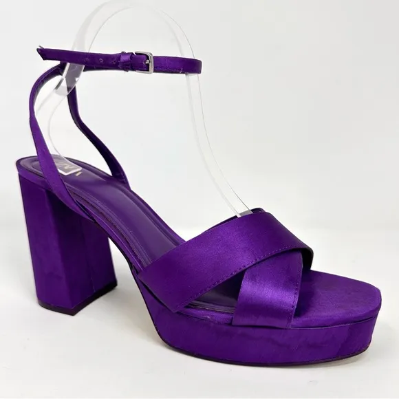 Zara Purple Satin Chunky Heel Platform Sandals