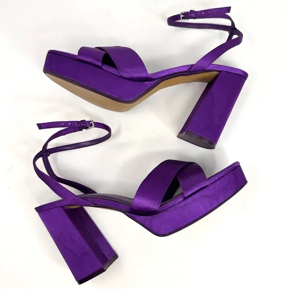 Zara Purple Satin Chunky Heel Platform Sandals