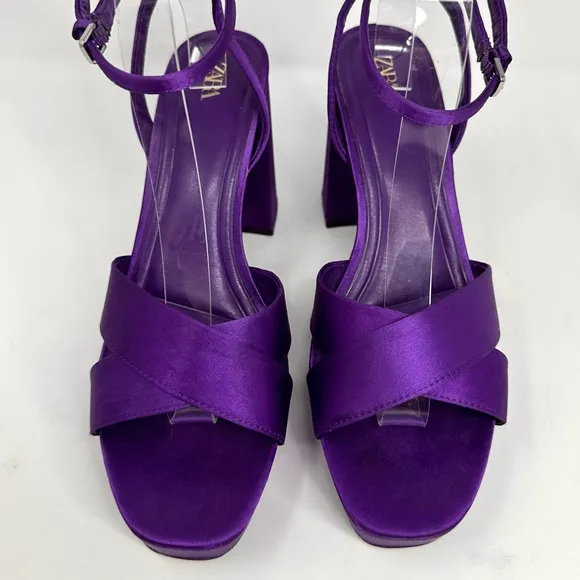 Zara Purple Satin Chunky Heel Platform Sandals