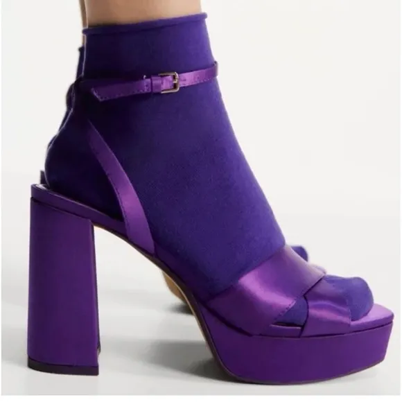 Zara Purple Satin Chunky Heel Platform Sandals