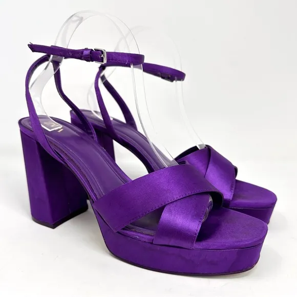 Zara Purple Satin Chunky Heel Platform Sandals