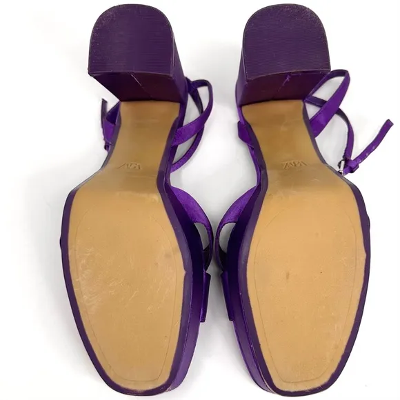 Zara Purple Satin Chunky Heel Platform Sandals