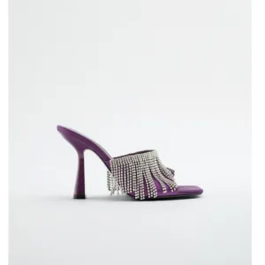 ZARA PURPLE SPARKLY HEELED SANDALS BRAND NEW WITH TAGS US 8 EUR 39