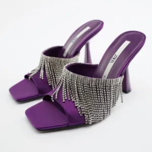 ZARA PURPLE SPARKLY HEELED SANDALS BRAND NEW WITH TAGS US 9 EUR 40