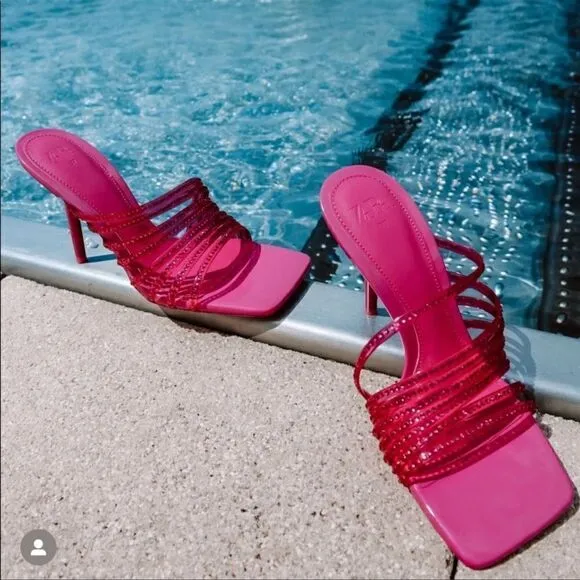 ZARA RHINESTONE VINYL HIGH HEEL SANDALS  Barbiecore Barbie Core