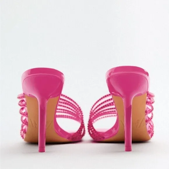 ZARA RHINESTONE VINYL HIGH HEEL SANDALS  Barbiecore Barbie Core