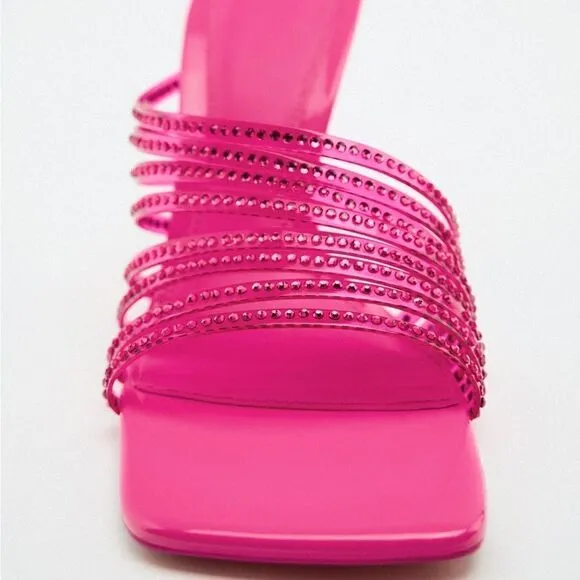 ZARA RHINESTONE VINYL HIGH HEEL SANDALS  Barbiecore Barbie Core