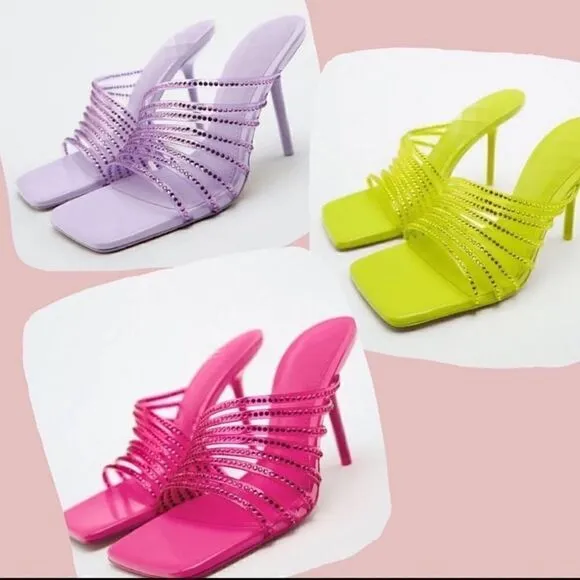 ZARA RHINESTONE VINYL HIGH HEEL SANDALS  Barbiecore Barbie Core
