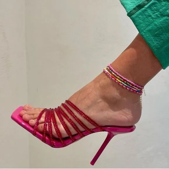 ZARA RHINESTONE VINYL HIGH HEEL SANDALS  Barbiecore Barbie Core