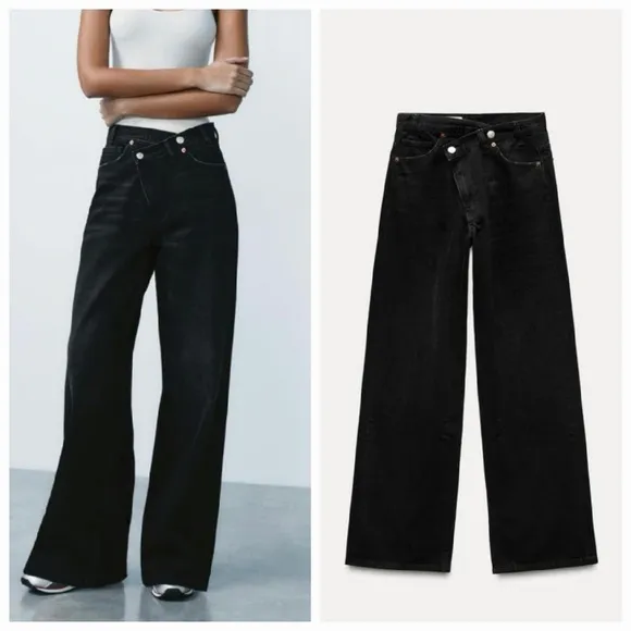 Zara Wide Leg Crossed Waist Jeans Size 0