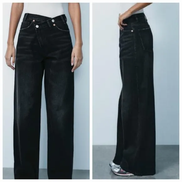 Zara Wide Leg Crossed Waist Jeans Size 0