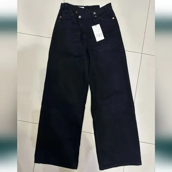 Zara Wide Leg Crossed Waist Jeans Size 0