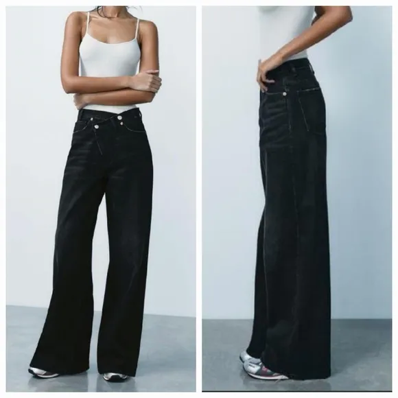 Zara Wide Leg Crossed Waist Jeans Size 0