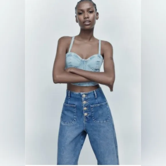 Zara Wide Leg High Rise Cropped Jeans