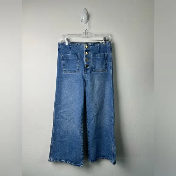 Zara Wide Leg High Rise Cropped Jeans